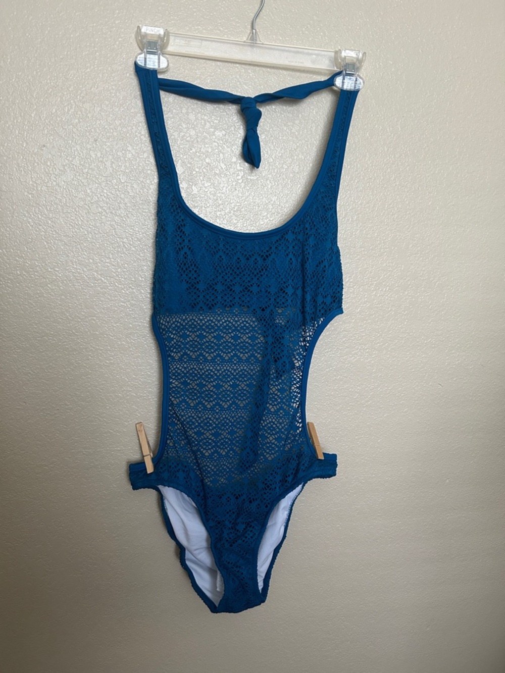 VENUS Teal Crochet One-Piece Swimsuit